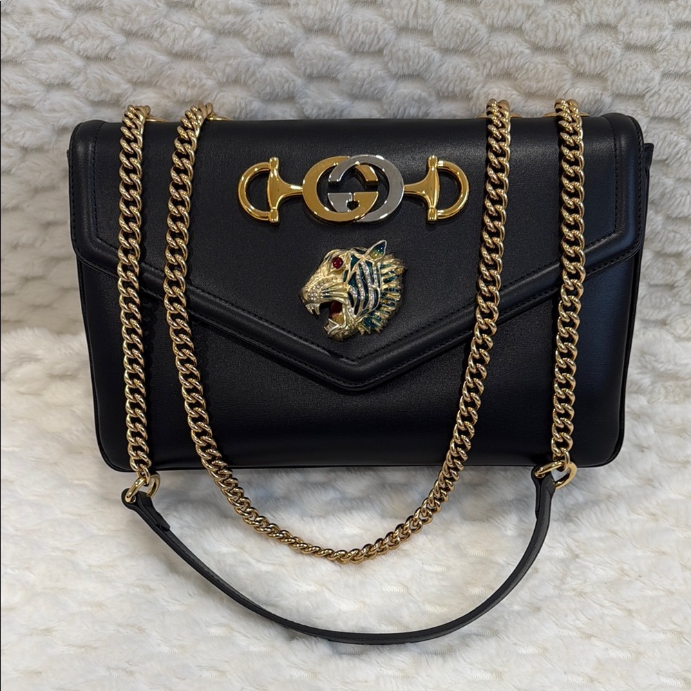 Gucci Leather Rajah Chain Shoulder Handbag-537241-Authentic-NWT